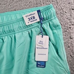 NWT Caribbean Swim Shorts Trunks Men's 3XB‎ Yellow Lined Light Green Drawstring
